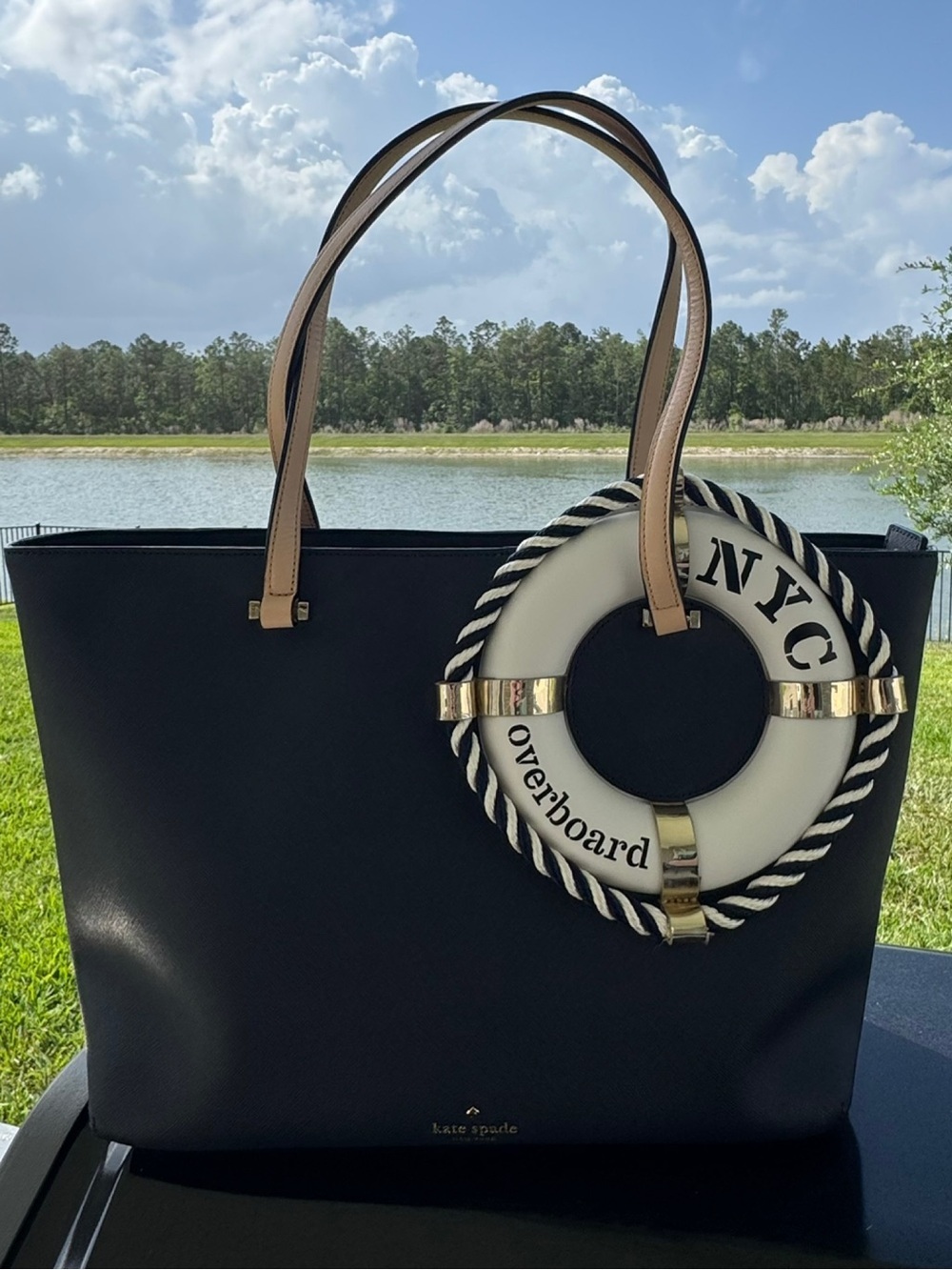 KATE SPADE OVERBOARD EXPAND YOUR HORIZONS NYC LIFE PRESERVER TOTE BAG GUC